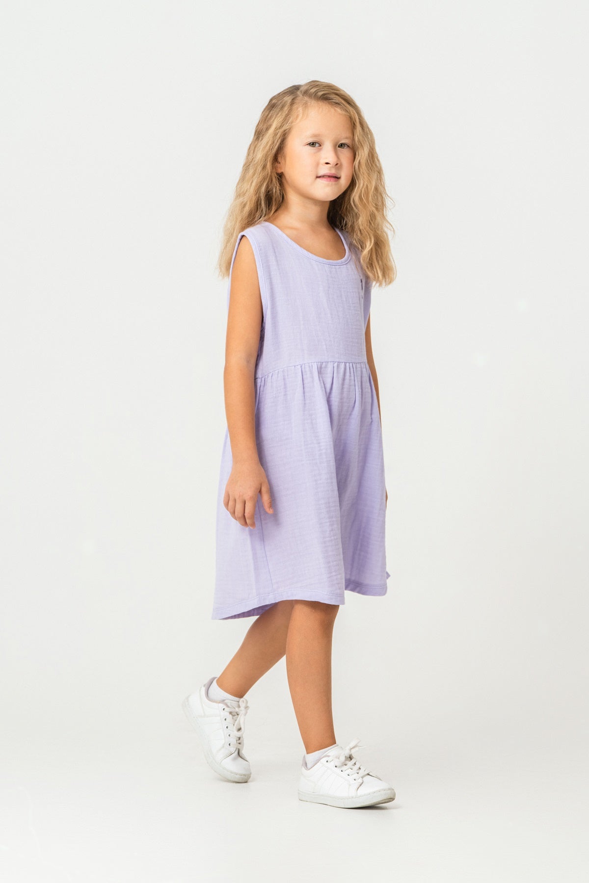 Rochie Lila Fără Mâneci Cu Logo Brodat Din Muslin