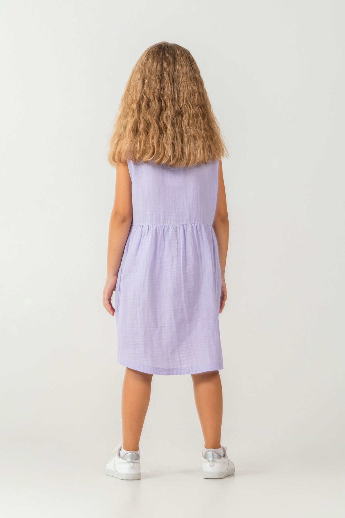 Rochie Lila Fără Mâneci Cu Logo Brodat Din Muslin