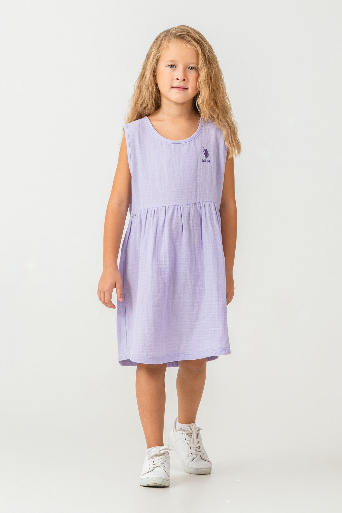 Rochie Lila Fără Mâneci Cu Logo Brodat Din Muslin