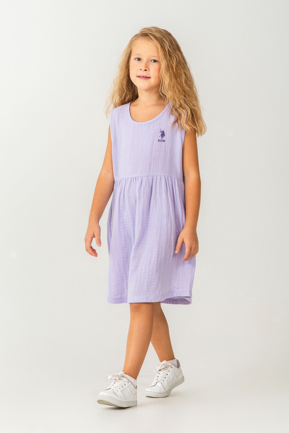 Rochie Lila Fără Mâneci Cu Logo Brodat Din Muslin