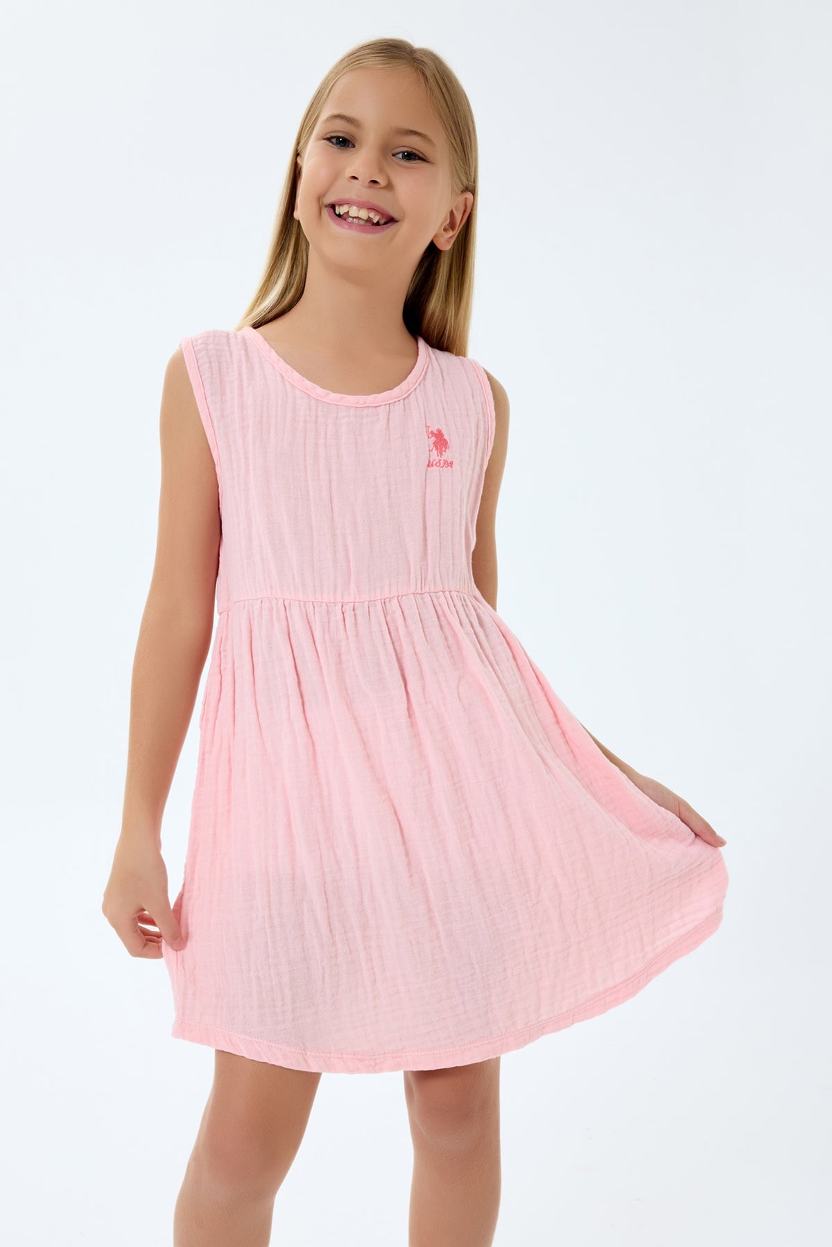 Rochie Roz Pastel Fără Mâneci Cu Logo Brodat Din Muslin