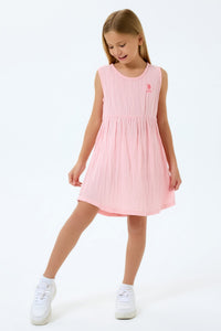 Rochie Roz Pastel Fără Mâneci Cu Logo Brodat Din Muslin