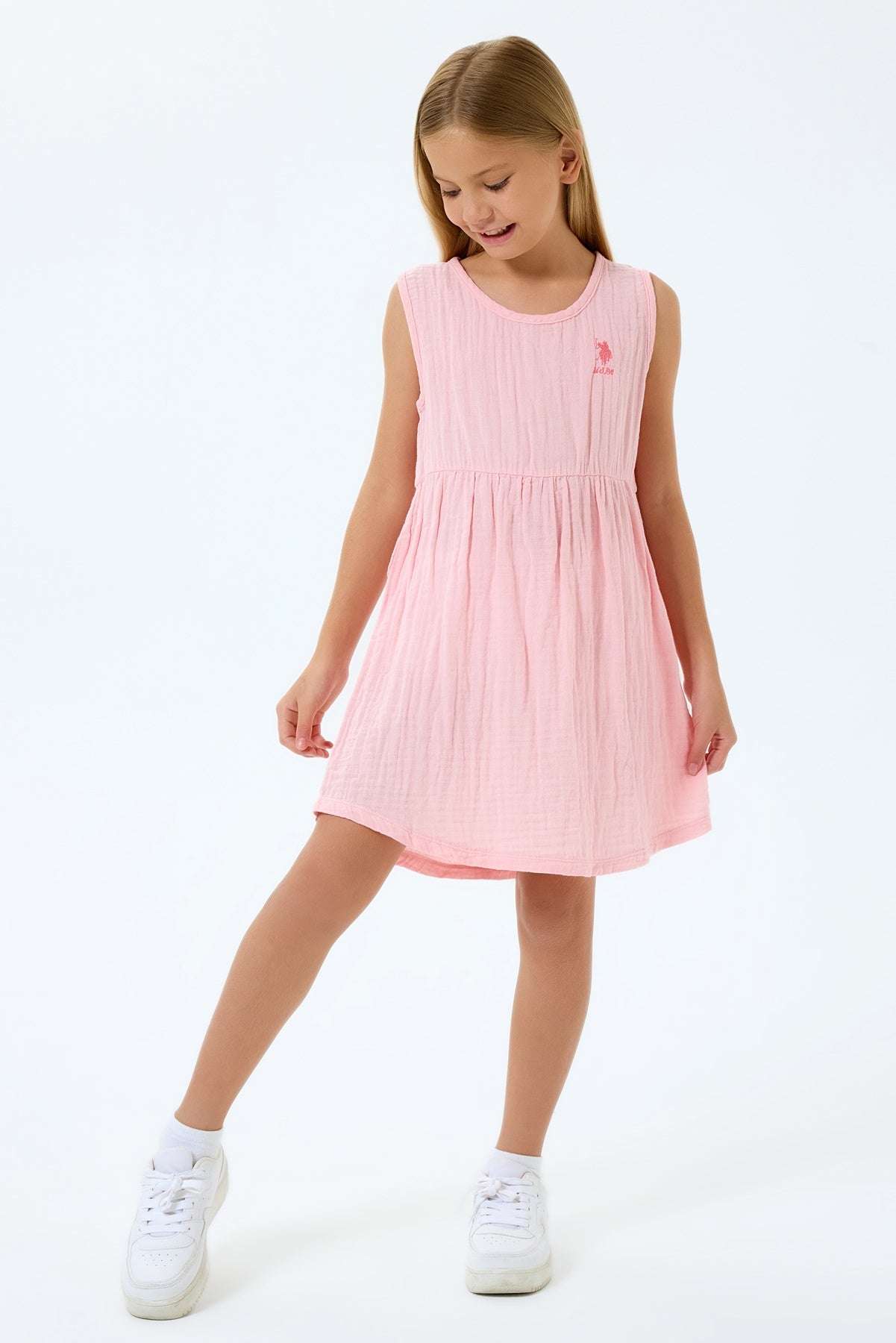 Rochie Roz Pastel Fără Mâneci Cu Logo Brodat Din Muslin