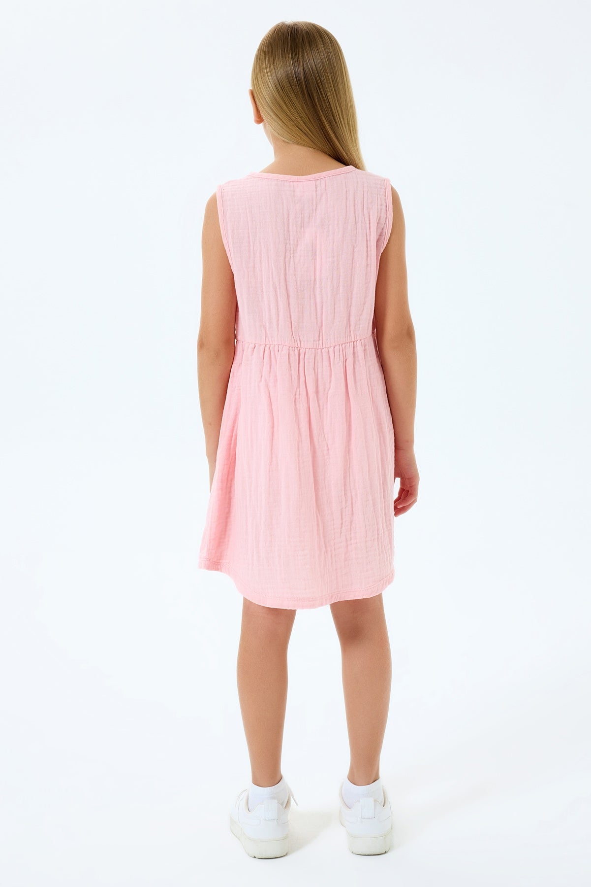 Rochie Roz Pastel Fără Mâneci Cu Logo Brodat Din Muslin