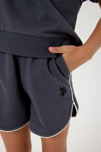 Set 2 Piese Fată - Tricou Și Pantaloni Scurți Oversize Gri Antracit Cu Logo