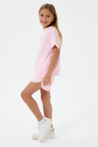Set 2 Piese Fată - Tricou Și Pantaloni Scurți Oversize Roz Pal Cu Logo