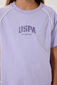 Set 2 Piese Fată - Tricou Și Pantaloni Scurți Oversize Lila Cu Logo