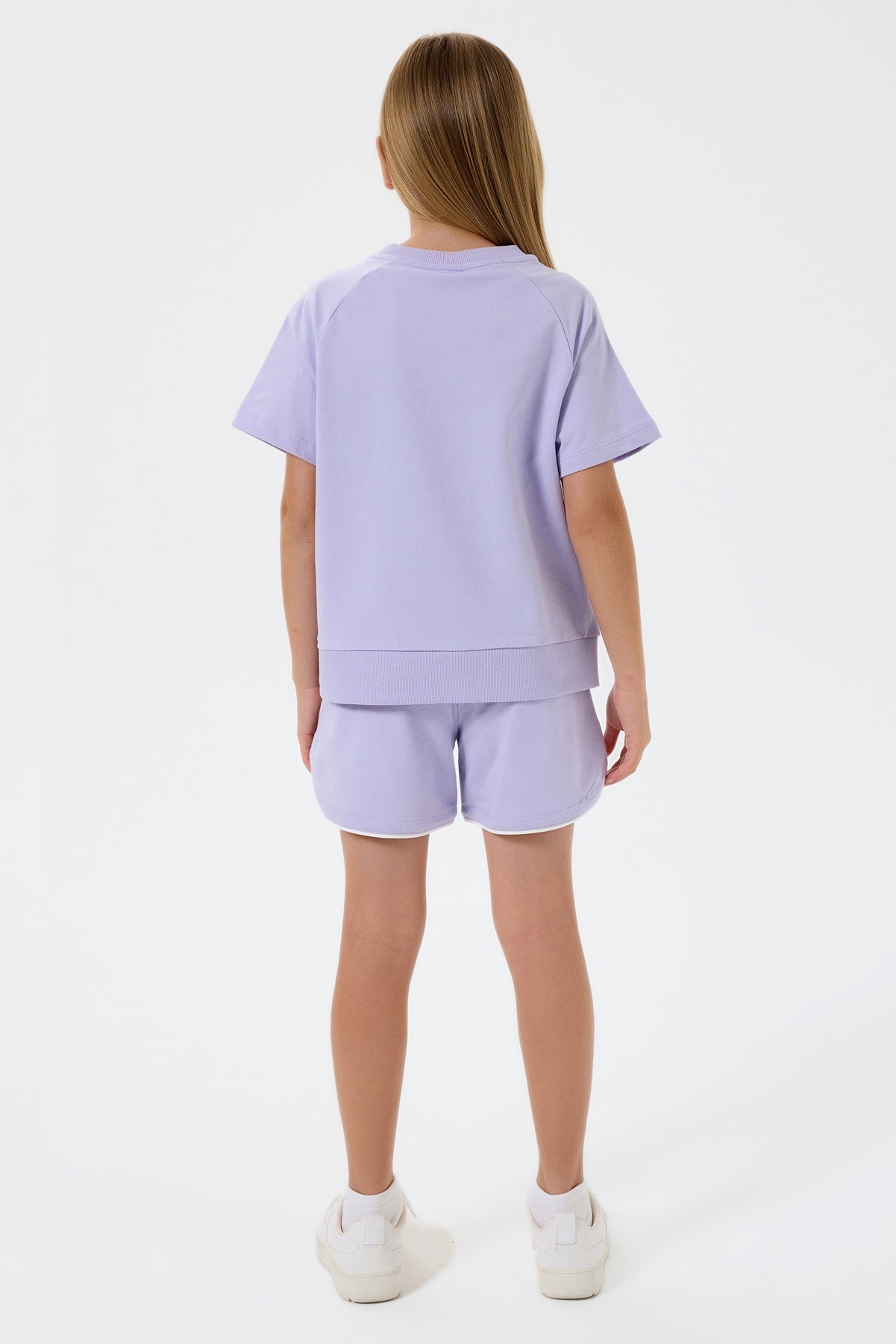 Set 2 Piese Fată - Tricou Și Pantaloni Scurți Oversize Lila Cu Logo