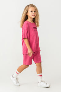 Set 2 Piese Fată - Tricou Și Pantaloni Scurți Oversize Fucsia Cu Logo USPA