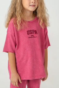 Set 2 Piese Fată - Tricou Și Pantaloni Scurți Oversize Fucsia Cu Logo USPA