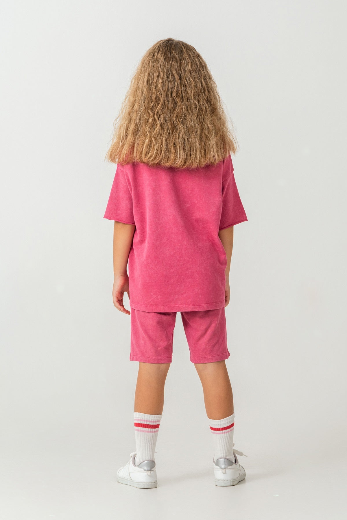 Set 2 Piese Fată - Tricou Și Pantaloni Scurți Oversize Fucsia Cu Logo USPA
