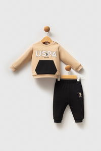 Set 2 Piese Pentru Baieti Bluza Bej si Pantaloni Negri