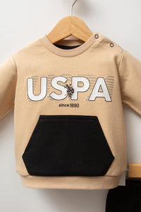 Set 2 Piese Pentru Baieti Bluza Bej si Pantaloni Negri
