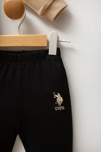 Set 2 Piese Pentru Baieti Bluza Bej si Pantaloni Negri