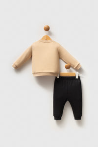 Set 2 Piese Pentru Baieti Bluza Bej si Pantaloni Negri