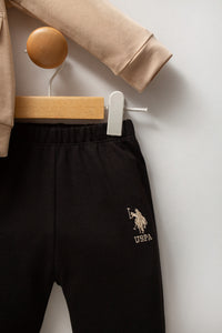 Set 3 Piese, Jacheta Bej cu Fermoar Bluza Ivory si Pantaloni Negri