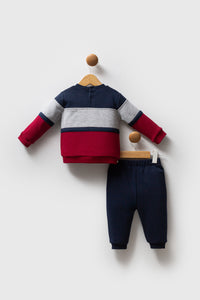 Set 2 Piese Bluza Multicolor si Pantaloni Bleumarin