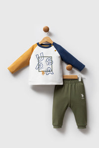 Set 2 Piese Bluza Ivory cu Galben si Pantaloni Kaky