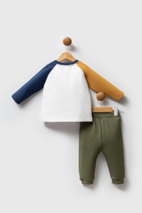 Set 2 Piese Bluza Ivory cu Galben si Pantaloni Kaky