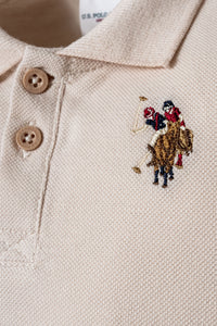 Set 2 Piese Băiețel Tricou Polo Și Pantaloni Scurți Bej Cu Logo Colorat