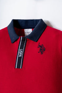 Set 2 Piese Băiețel Tricou Polo Roșu Și Pantaloni Scurți Bleumarin Cu Logo Brodat