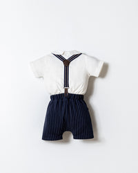 Set 2 Piese Cămașă Albă Și Pantaloni Scurți Cu Bretele