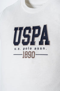 Set 2 Piese Băiețel Tricou Alb Cu Print USPA Și Pataloni Bleumarin Cu Dungi