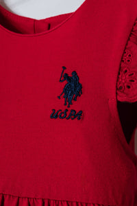 Rochie Evazată Din Amestec de Bumbac Cu Logo Brodat, Roșu