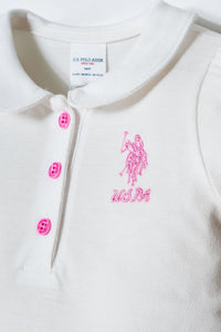 Rochie Polo Alb Din Material Pique Cu Logo Brodat