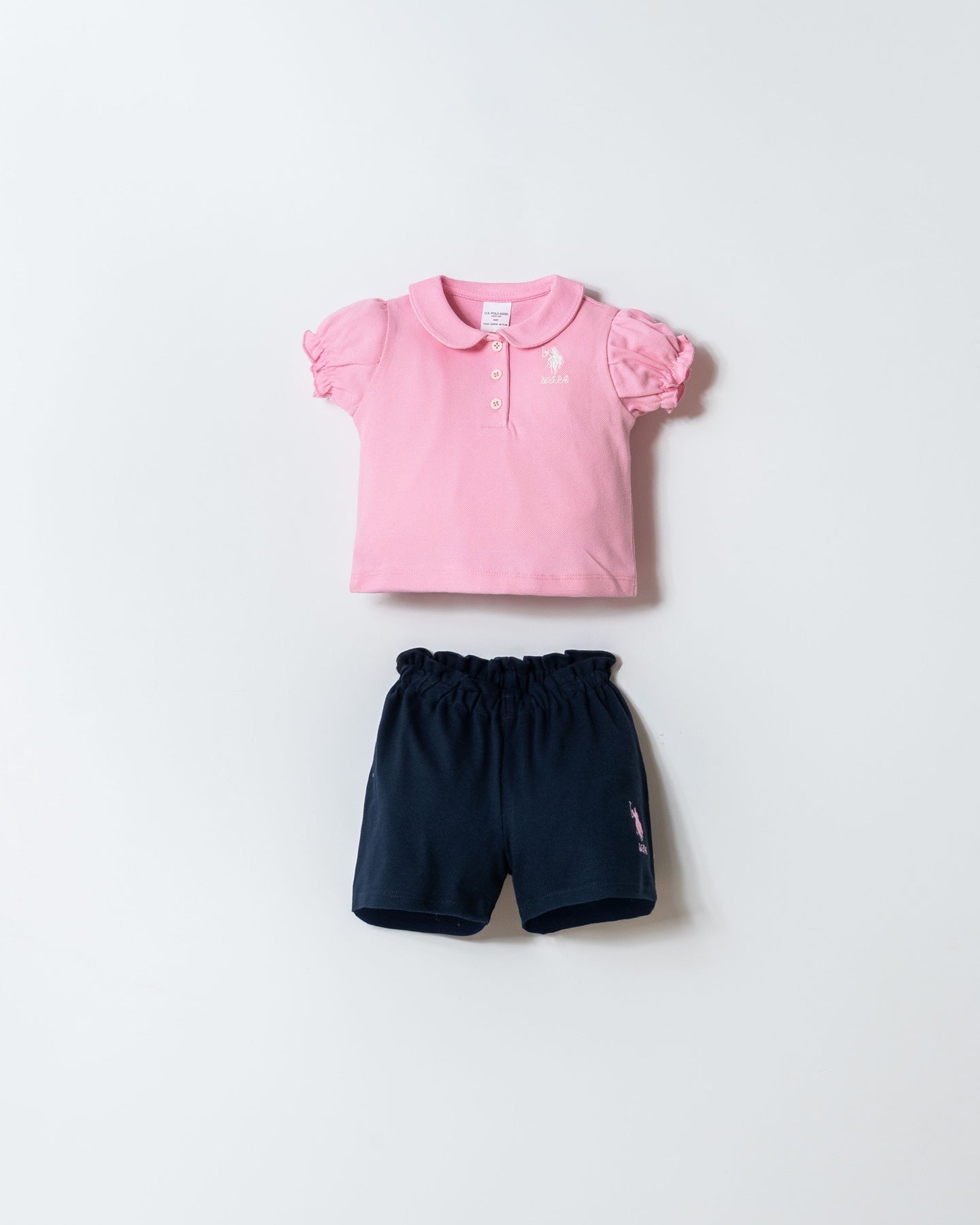 Set 2 Piese Fetiță Tricou Polo Roz Cu Pantaloni Scurți Bleumarin