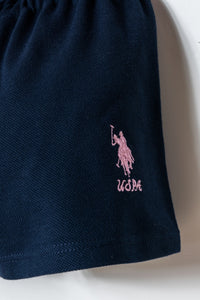 Set 2 Piese Fetiță Tricou Polo Roz Cu Pantaloni Scurți Bleumarin
