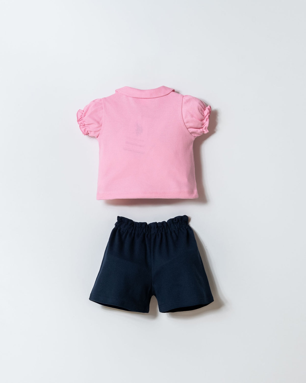 Set 2 Piese Fetiță Tricou Polo Roz Cu Pantaloni Scurți Bleumarin