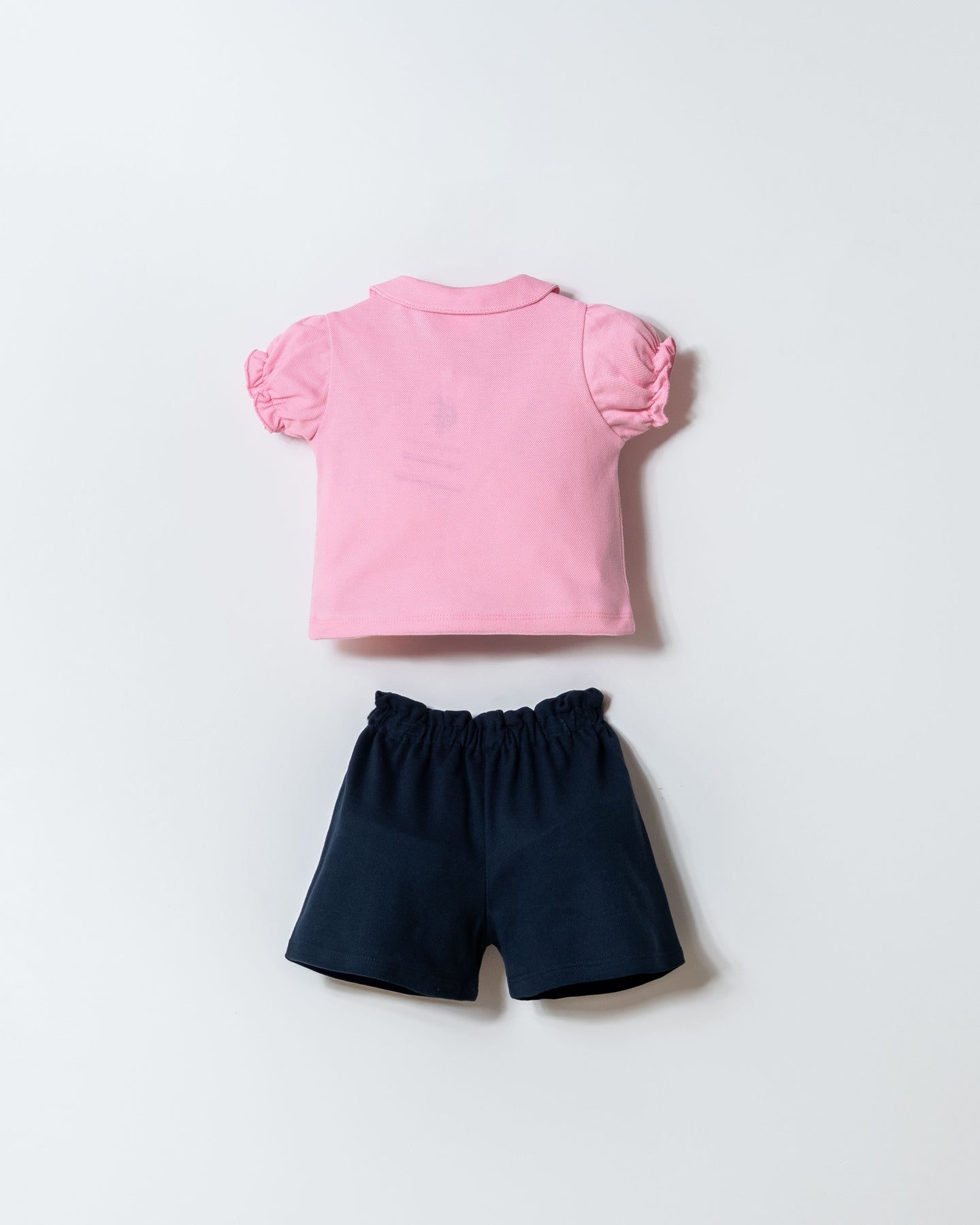Set 2 Piese Fetiță Tricou Polo Roz Cu Pantaloni Scurți Bleumarin