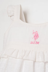 Rochie Fără Mâneci Din Material Poplin Alb Cu Logo Brodat