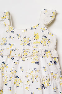 Rochie Fără Mâneci Din Material Poplin Alb Cu Model Floral