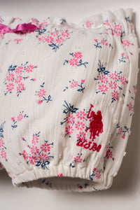 Set 2 Piese Fetiță Cămașă Albă Și Pantaloni Scurți Cu Model Floral Roz