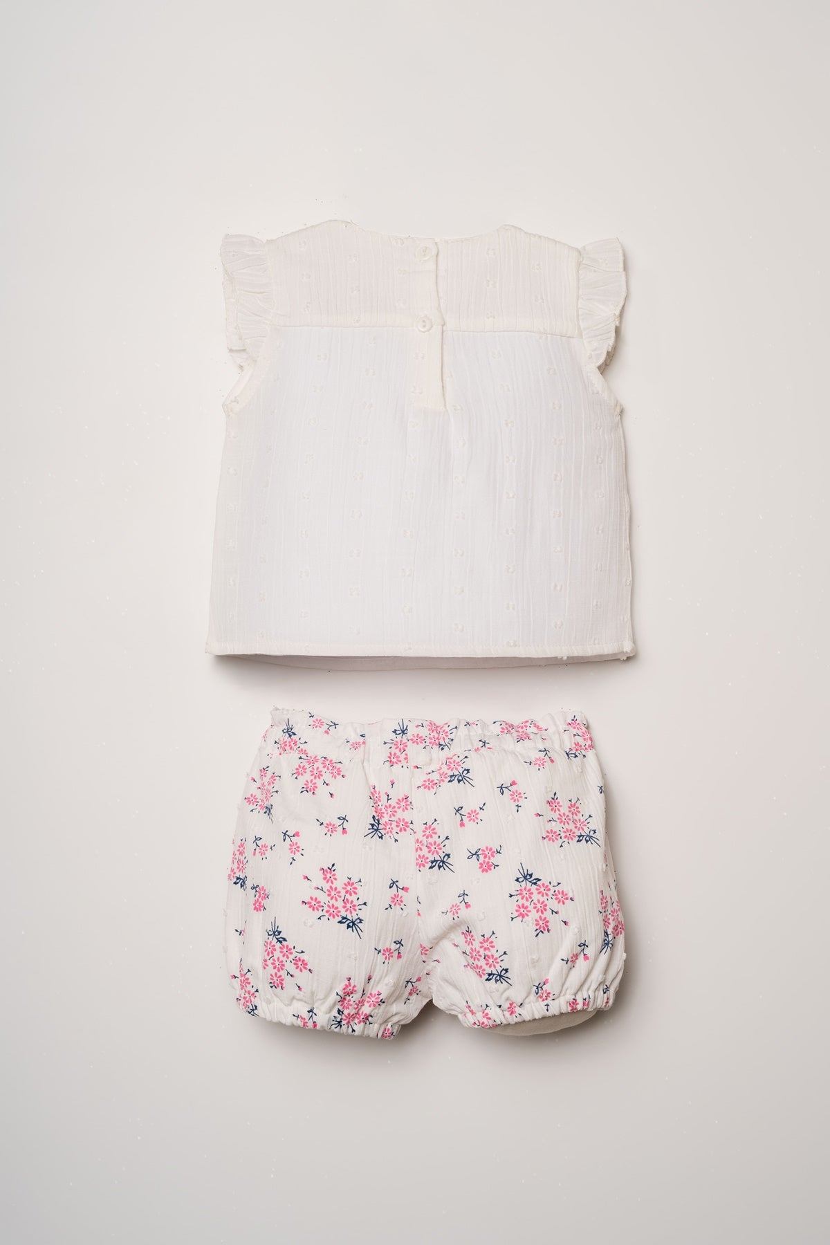 Set 2 Piese Fetiță Cămașă Albă Și Pantaloni Scurți Cu Model Floral Roz