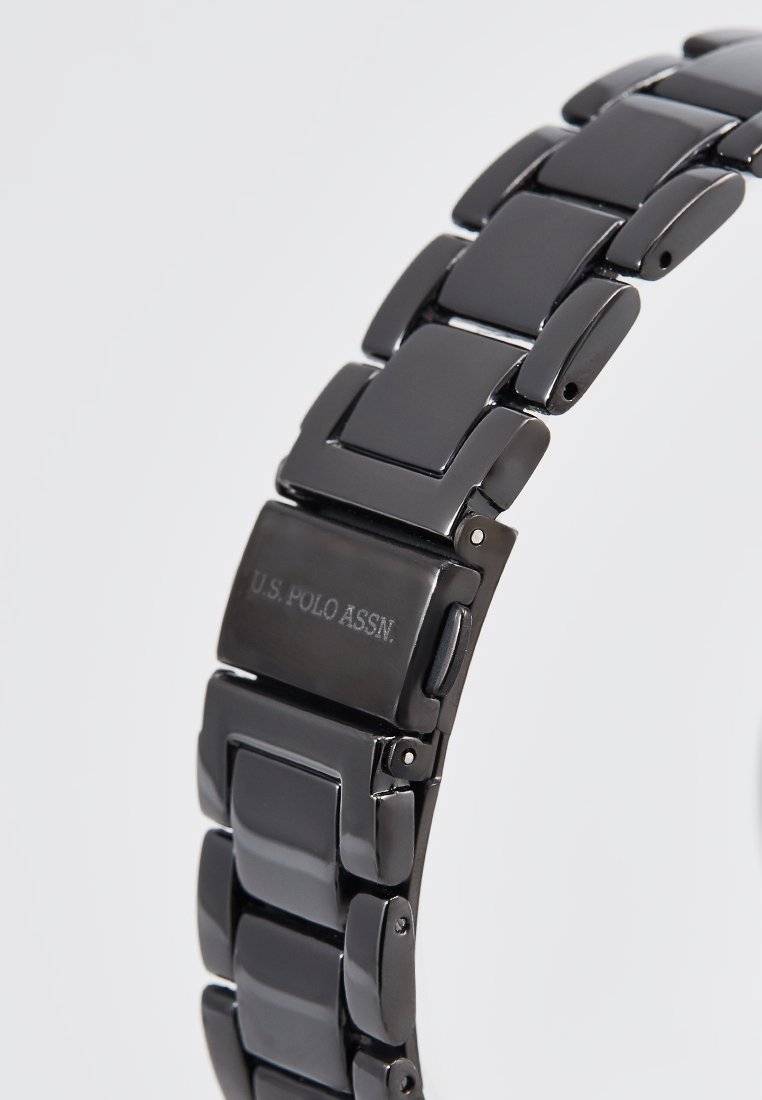 Ceas Barbatesc Quartz  Negru, Cadran cu Model si Detalii Roz Aurii, Bratara Metalica Neagra