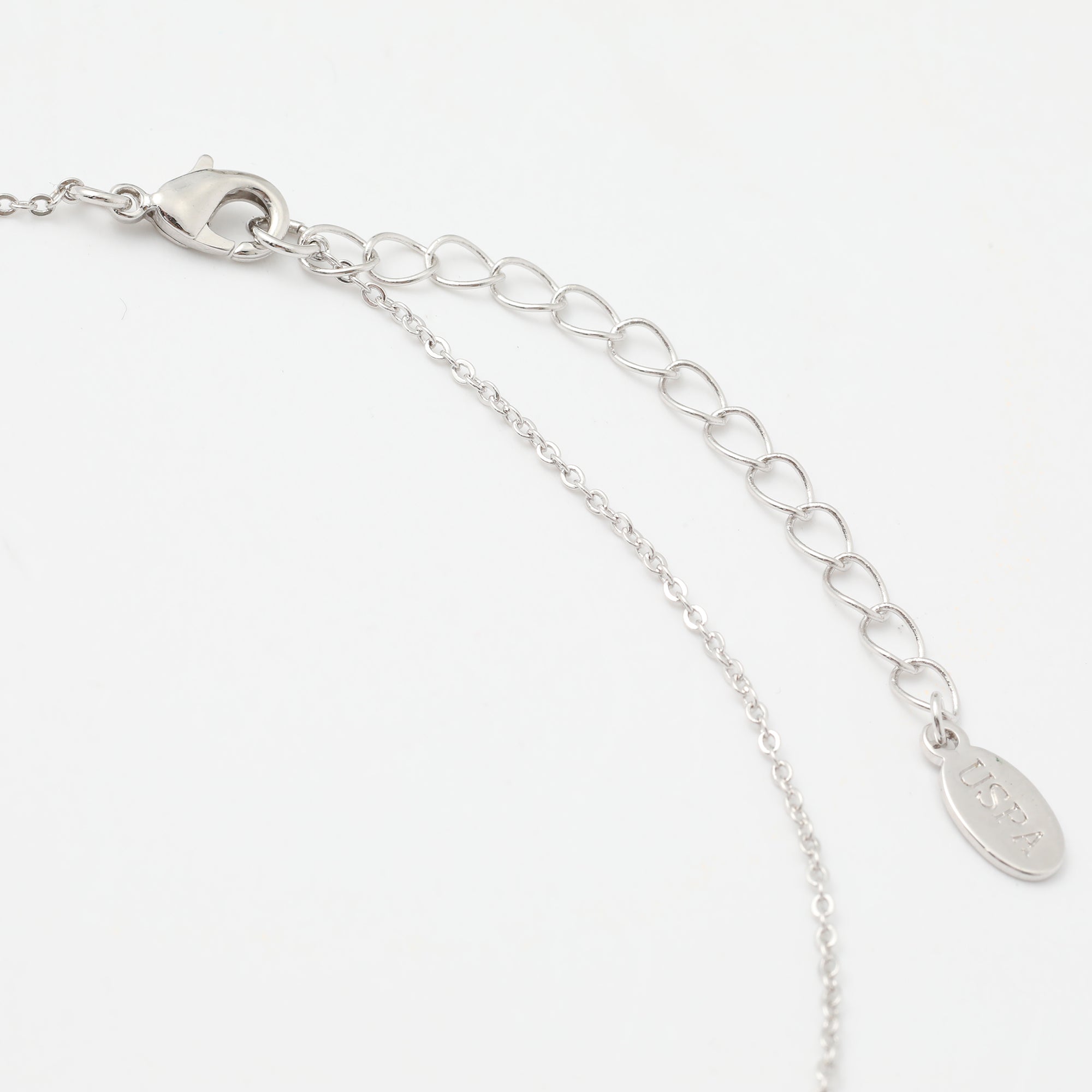 Set de Bijuterii Rodiu in Cutie Cadou Premium: Lant Reglabil 38+5 Cm cu Pendant Combinat Perla si Cristale + Cercei 1,8 Cm cu Perla din Sticla si Cristale