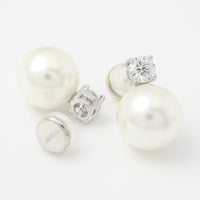 Set de Bijuterii Rodiu in Cutie Cadou Premium: Lant Reglabil 38+5 Cm cu Pendant Combinat Perla si Cristale + Cercei 1,8 Cm cu Perla din Sticla si Cristale