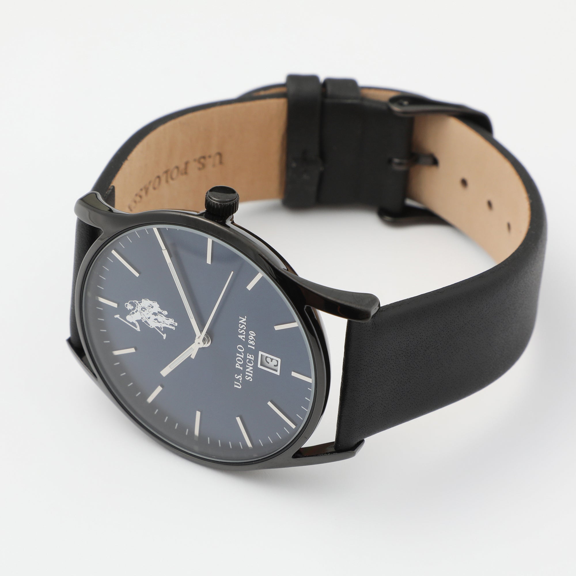 Ceas Barbatesc Negru cu Cadran Albastru si Curea din Piele – Design Slim