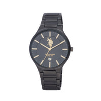 Ceas Barbatesc Quartz Negru cu Carcasa Metalica, Cadran Negru Sunray cu Indexuri Aurii si Bratara Metalica Neagra