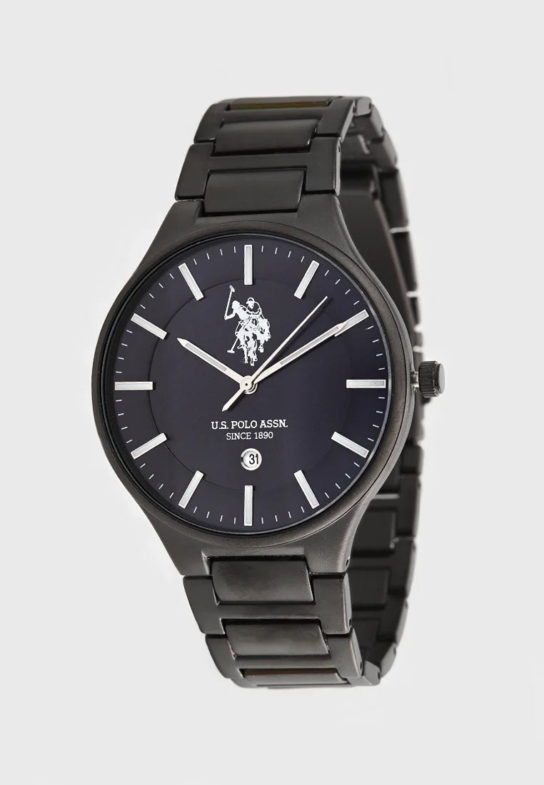 Ceas Barbatesc Quartz Negru cu Carcasa Metalica, Cadran Bleumarin Sunray cu Indexuri Argintii si Bratara Metalica Neagra