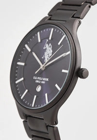 Ceas Barbatesc Quartz Negru cu Carcasa Metalica, Cadran Bleumarin Sunray cu Indexuri Argintii si Bratara Metalica Neagra