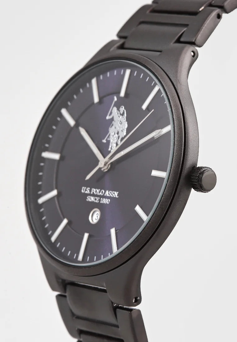 Ceas Barbatesc Quartz Negru cu Carcasa Metalica, Cadran Bleumarin Sunray cu Indexuri Argintii si Bratara Metalica Neagra