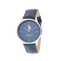 Ceas Barbatesc Quartz cu Carcasa Metalica, Cadran Bleumarin cu Finisaj Vertica si Curea Piele Croco Bleumarin
