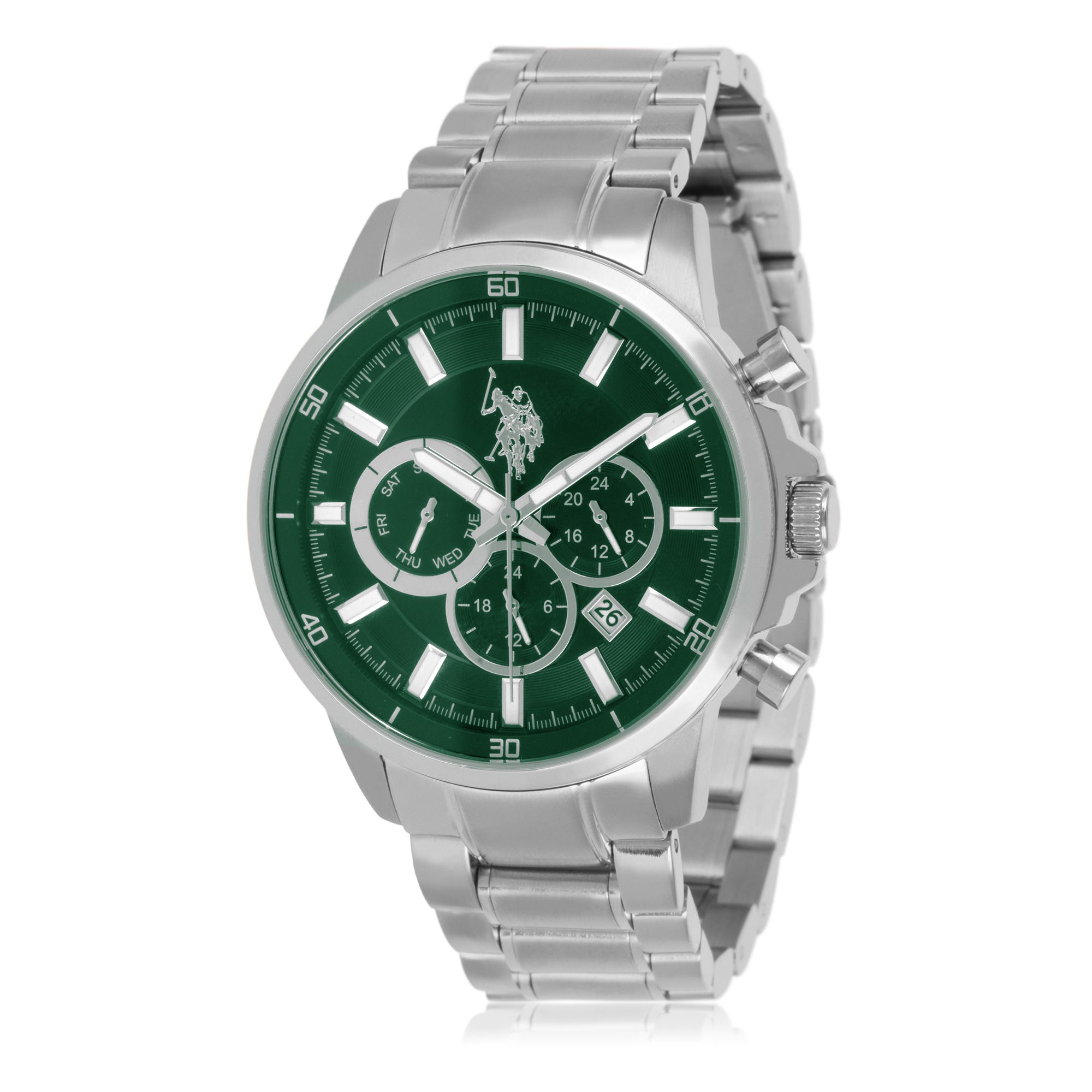 Ceas Barbatesc Chronograph – Carcasa din Otel Inoxidabil cu Cadran Verde Inchis si Bratara Placata cu Rodiu