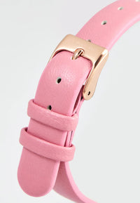 Ceas Quartz Cu Imprimeu Floral Si Curea Din Piele Roz