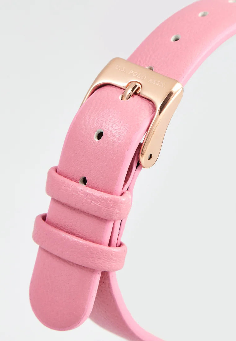 Ceas Quartz Cu Imprimeu Floral Si Curea Din Piele Roz