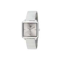 Ceas Dama Quartz Patrat, Cadran Gri Deschis Sunray, Bratara Mesh Argintie Lucioasa